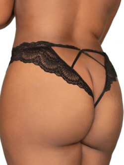 Tanga grande taille en dentelle rouge ouvert et sexy - Romane