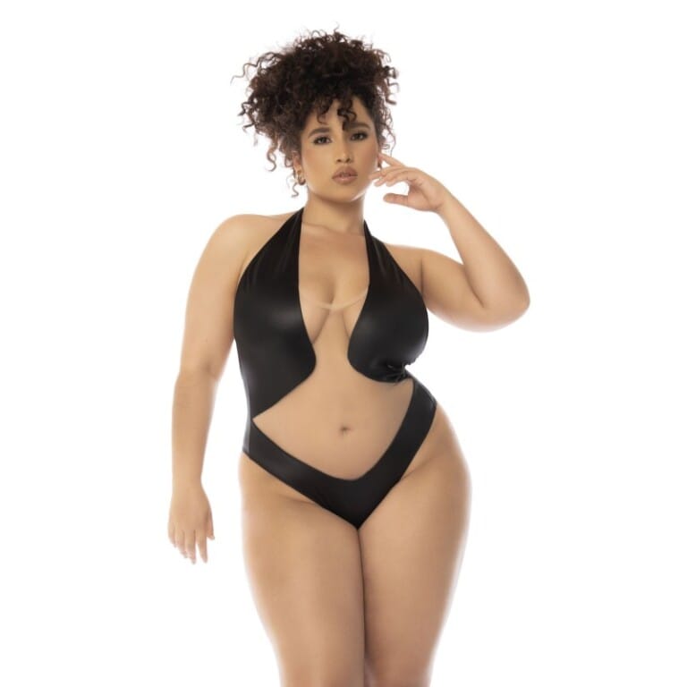 Body grande taille dos nu noir et chair en résille - Romy
