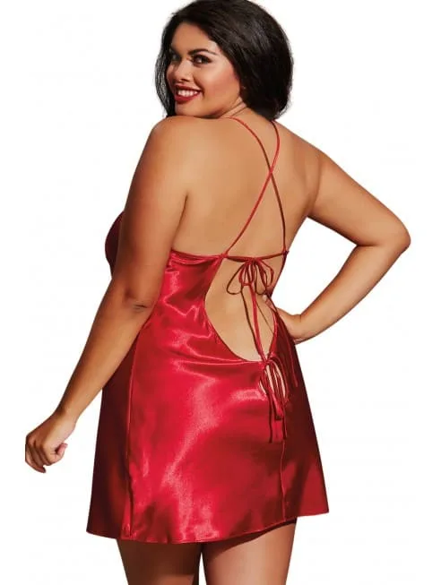 Nuisette et peignoir satinés Imen grande taille rouge
