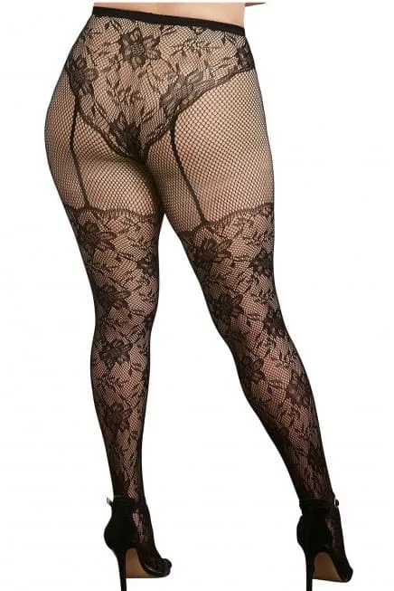 Sandrina : collant grande taille dentelle et résille